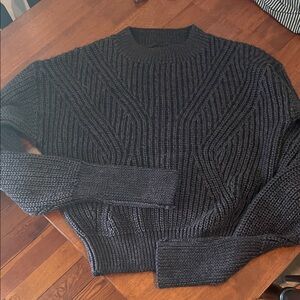 Charcoal Ribbed Knit Crewneck Sweater